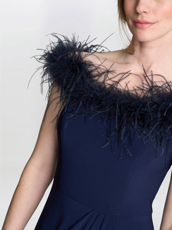 Krissy Feather Top Off Shoulder Maxi Dress