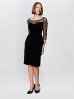 Lana Velvet Dress With Sheer Sleeves And Neckline