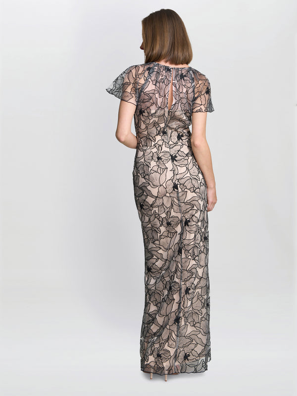 Marie-Claire Floral Embroidered Mesh Maxi Dress