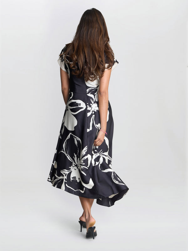 Maude Floral Print Asymmetrical Midi Dress