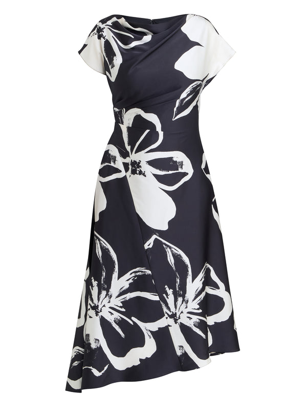 Maude Floral Print Asymmetrical Midi Dress