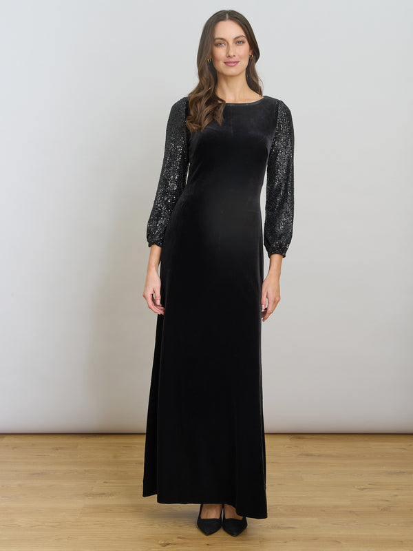 Pauline Velvet Maxi Dress With Sequin Sleeves