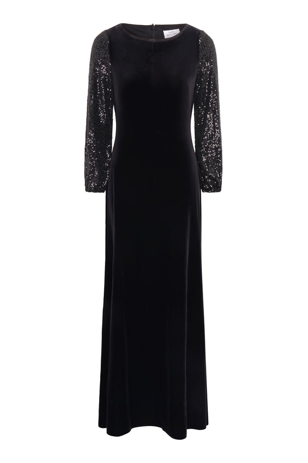 Pauline Velvet Maxi Dress With Sequin Sleeves
