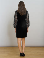 Sky Velvet Dress With Sheer Embroidered Sleeves