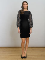 Sky Velvet Dress With Sheer Embroidered Sleeves