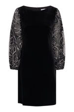 Sky Velvet Dress With Sheer Embroidered Sleeves