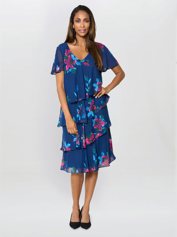 Talie Tiered Floral Chiffon Dress