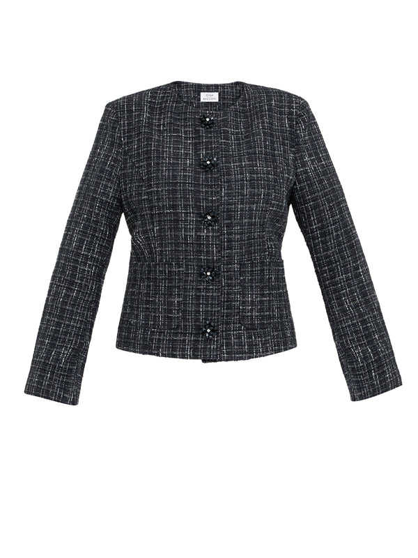 Alisson Tweed Knit Button Front Jacket