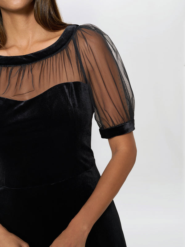 Capri Velvet Dress With Sheer Shoulders