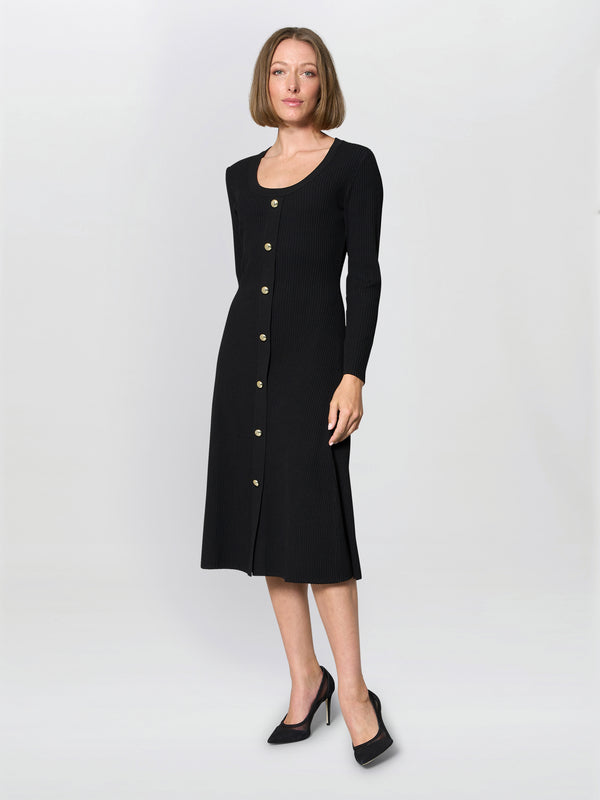 Cher Button Front Knit Midi Dress