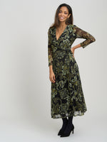 Chestina Print Mesh Wrap Midi Dress