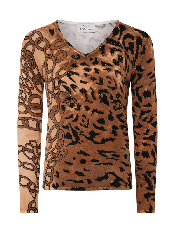Korra Leopard Print Jumper With Diamante
