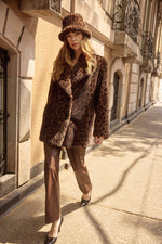 Joseph Ribkoff Faux Fur Leopard Print Double-Breasted Coat