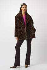Joseph Ribkoff Faux Fur Leopard Print Double-Breasted Coat