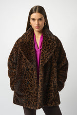 Joseph Ribkoff Faux Fur Leopard Print Double-Breasted Coat