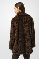 Joseph Ribkoff Faux Fur Leopard Print Double-Breasted Coat