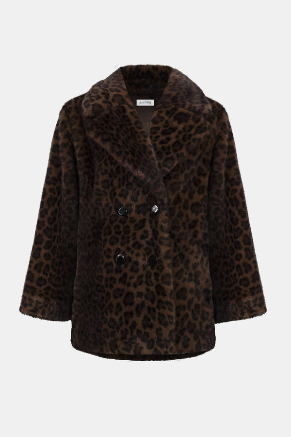 Joseph Ribkoff Faux Fur Leopard Print Double-Breasted Coat