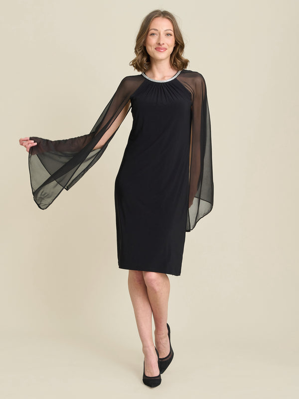 Shyla Sheer Sleeve & Crystal Trim Dress