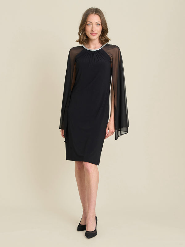 Shyla Sheer Sleeve & Crystal Trim Dress