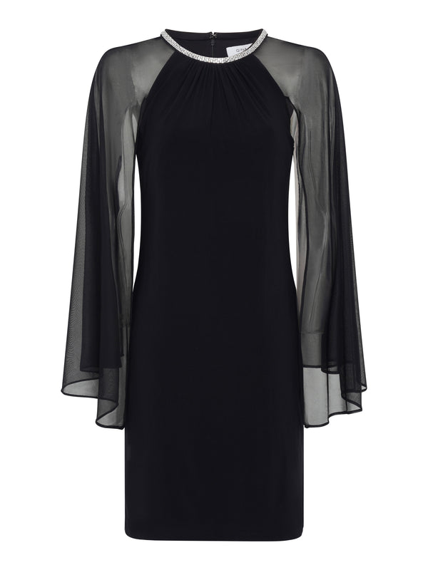 Shyla Sheer Sleeve & Crystal Trim Dress