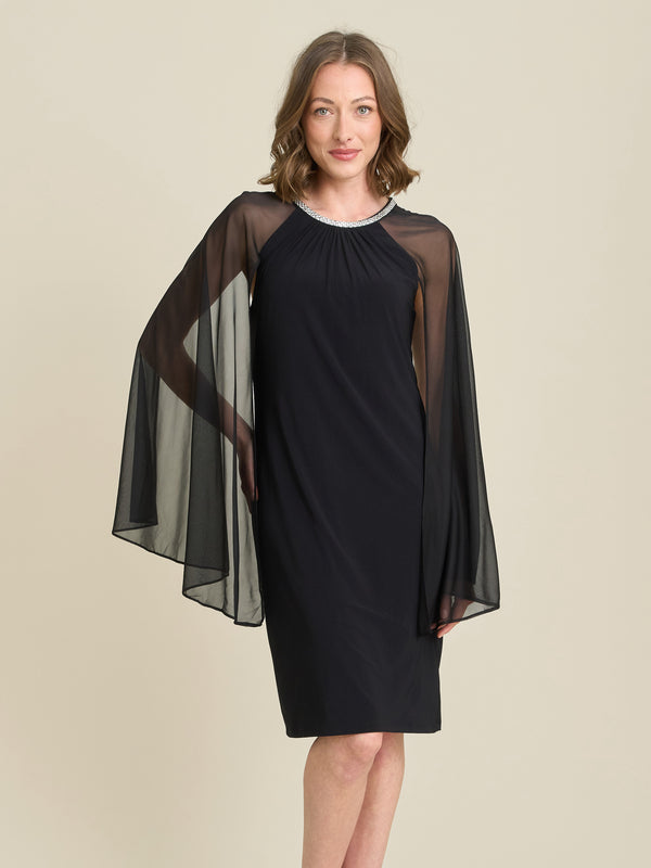 Shyla Sheer Sleeve & Crystal Trim Dress