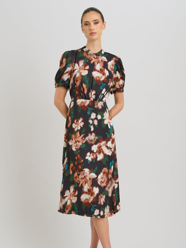 Taryn Floral Print High Neck Midi Dress