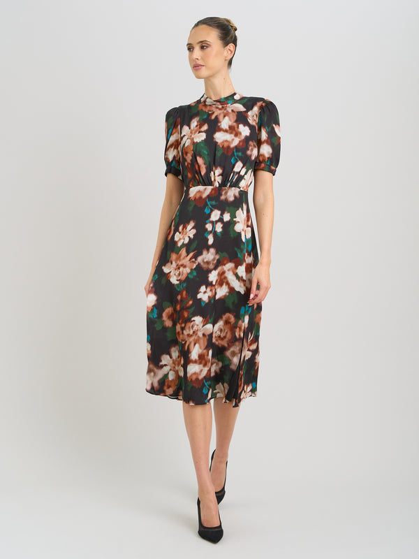 Taryn Floral Print High Neck Midi Dress