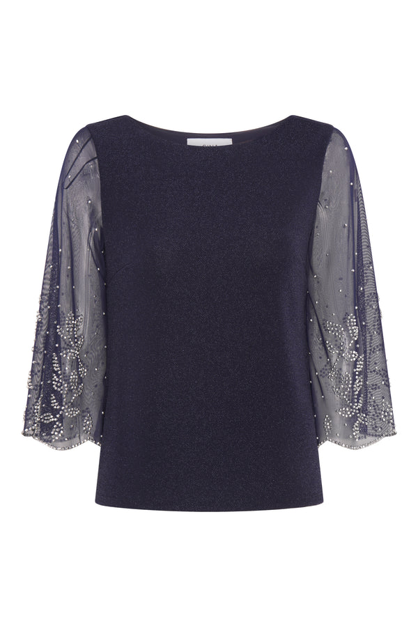 Tilly Embellished Sheer Sleeve Top