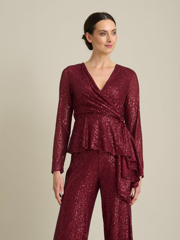 Pixie Sequin Blouse with Faux wrap Front