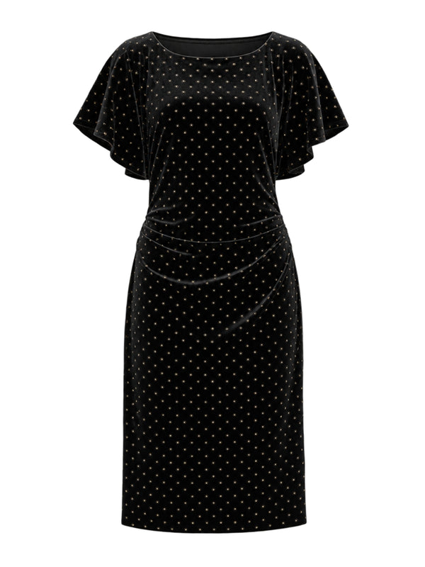 Iris Studded Draped Velvet Midi Dress