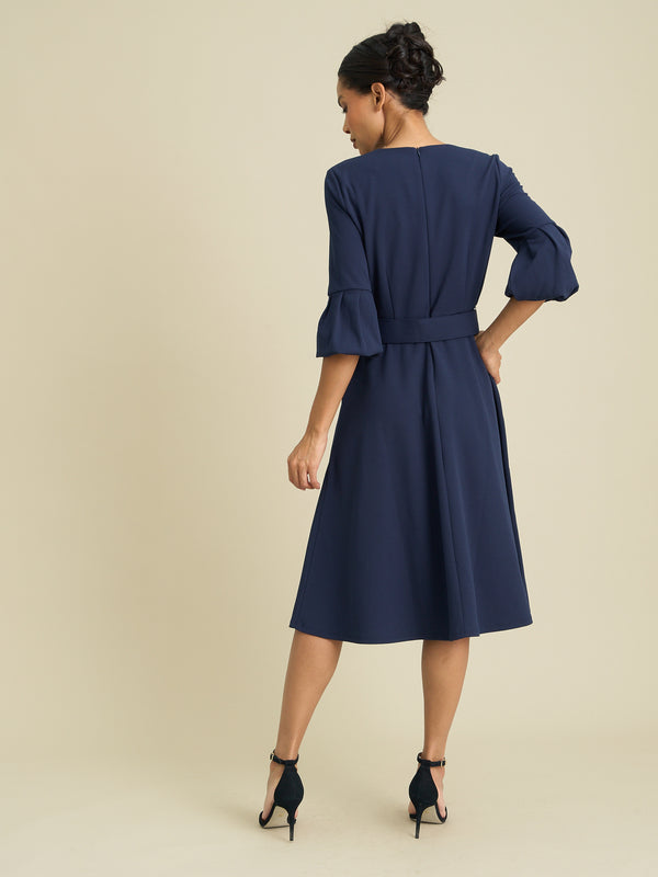 Viv Jewel Neck Belted Flare Dress