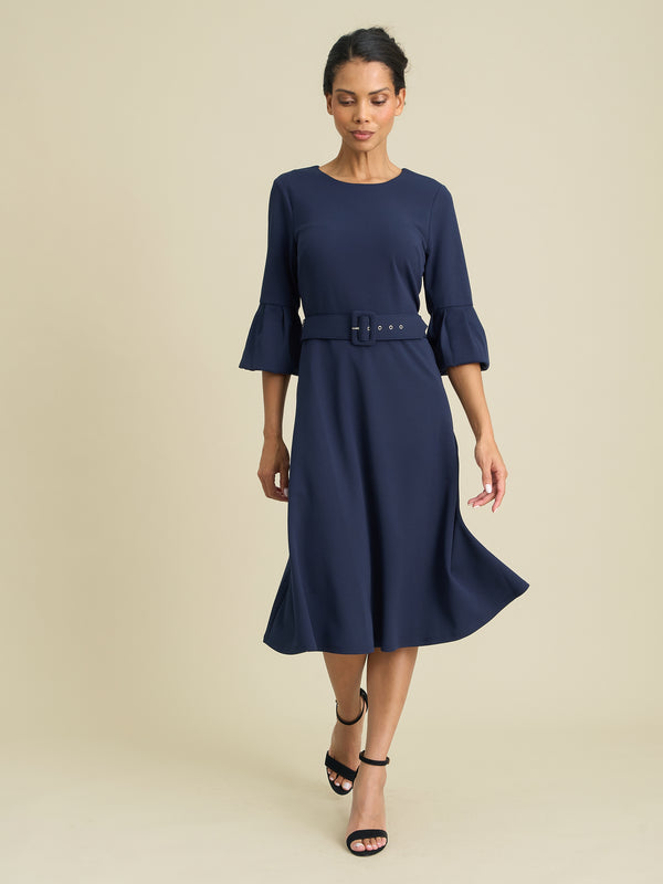 Viv Jewel Neck Belted Flare Dress