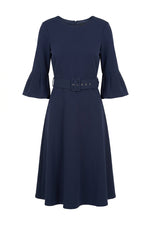 Viv Jewel Neck Belted Flare Dress