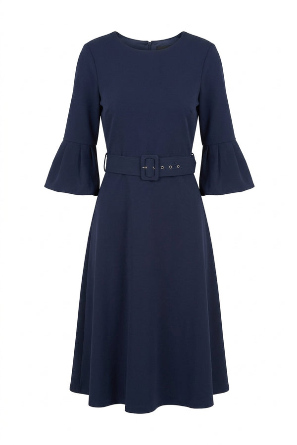 Viv Jewel Neck Belted Flare Dress