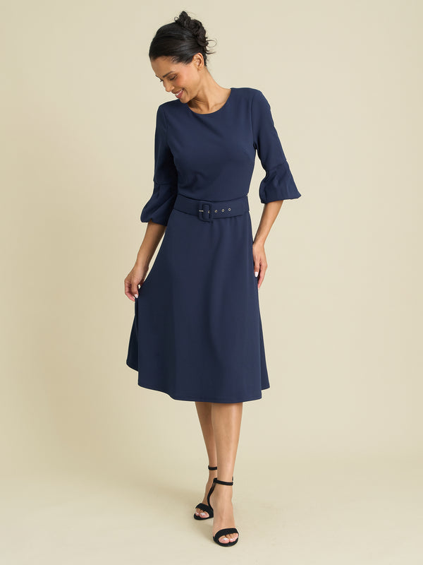 Viv Jewel Neck Belted Flare Dress