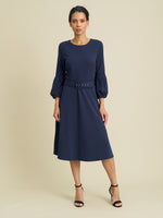 Viv Jewel Neck Belted Flare Dress