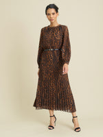 Yasmina Chiffon Belted Jewel Neck Animal Dress