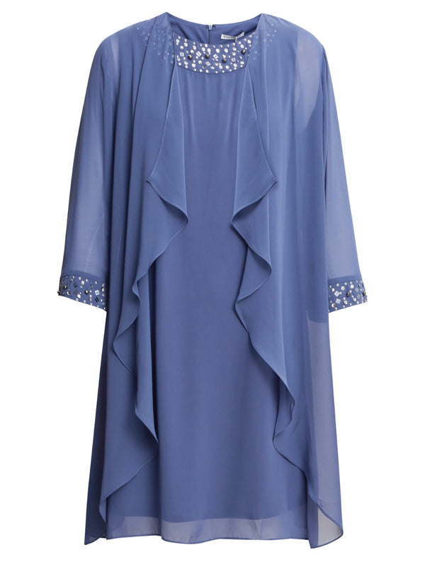 Joseline Short Chiffon Dress and Jacket With Beaded Neckline