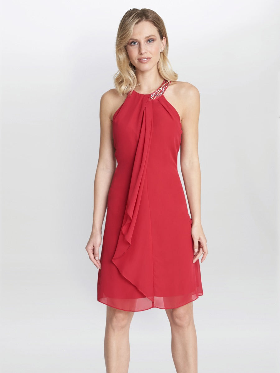 Jane Beaded Halterneck Chiffon Dress – Gina Bacconi
