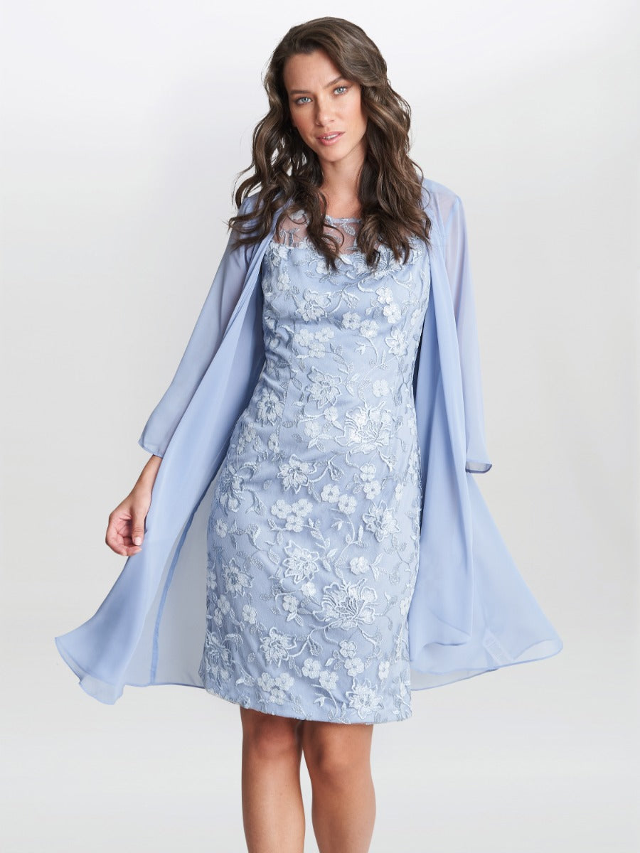 gina bacconi blue dress V Neck Gina Bacconi Blue Dress Gina Bacconi Simone Foil Print Dress, Royal