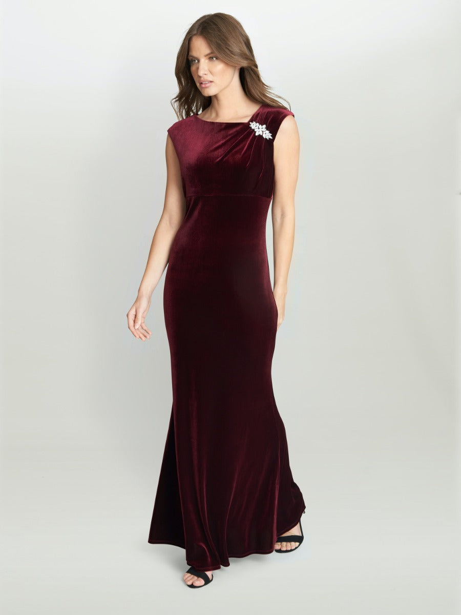 Edina Maxi Velvet Gown With Asymmetrical Neckline And