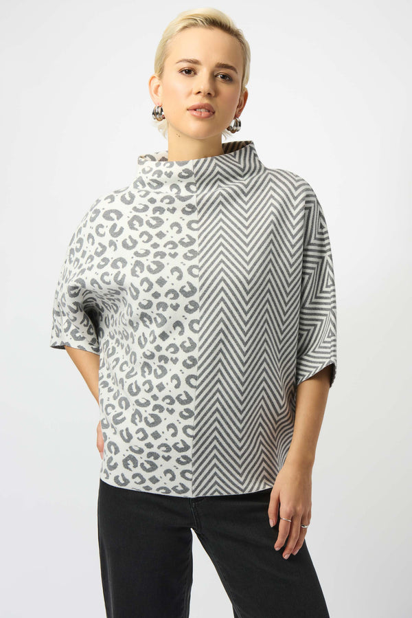 Joseph Ribkoff Jacquard Knit Mixed Print Boxy Sweater