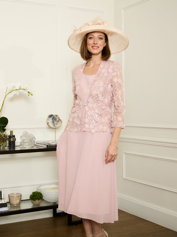 Patty Embellished Lace Jacket And Chiffon Midi Dress