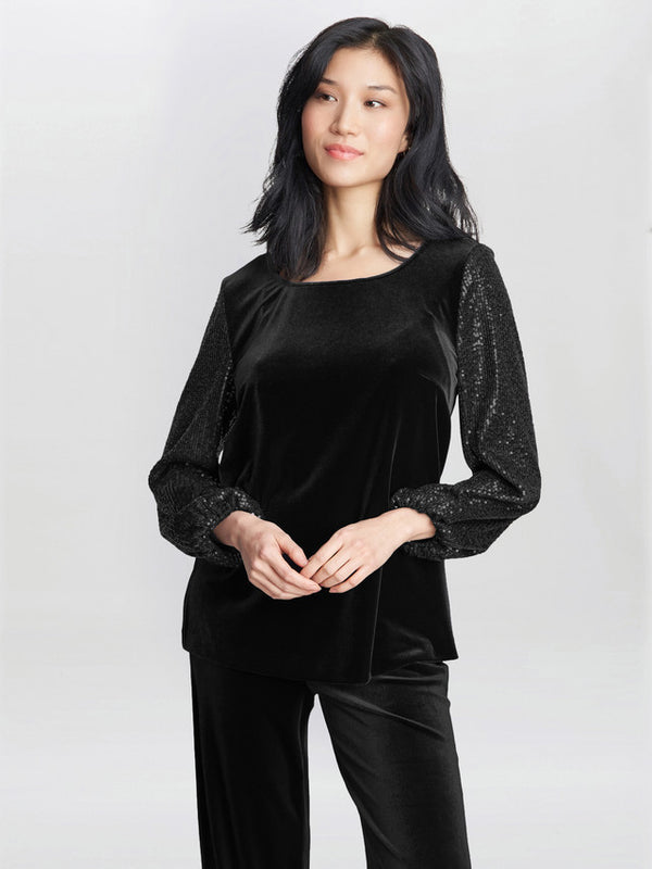 Ines Velvet Blouse With Illusion Bubble Sleeves