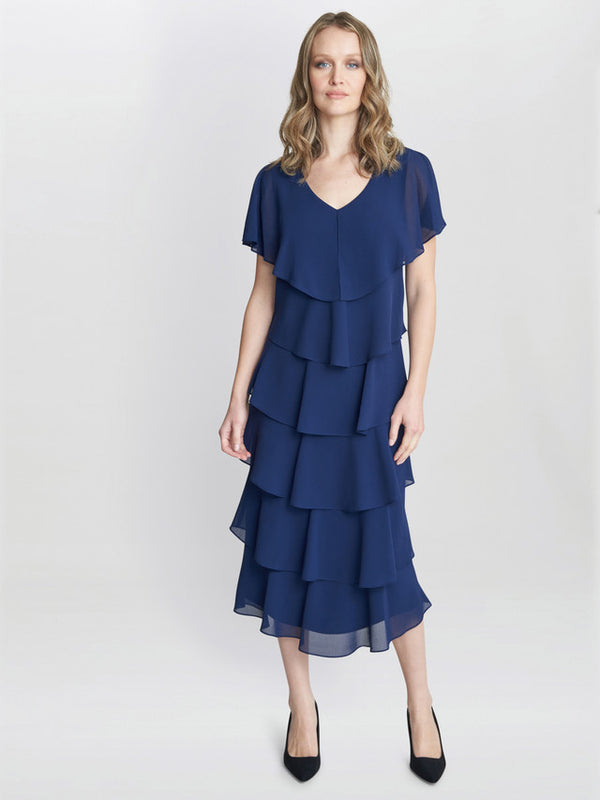 Rebecca Midi Tiered Dress With Shoulder Trim