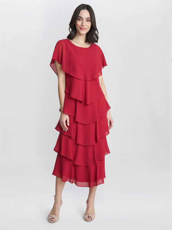 Tessa Midi Tiered Dress With Shoulder Trim