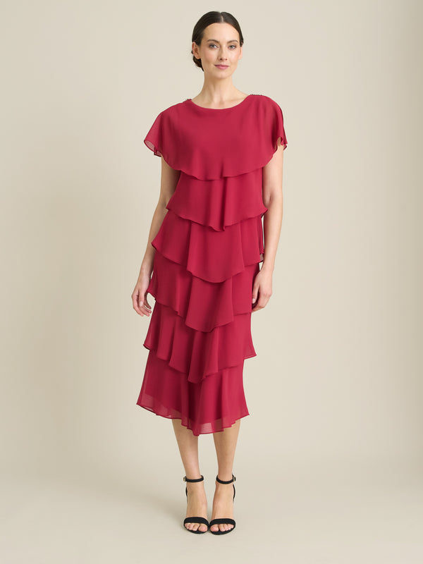 Tessa Midi Tiered Dress With Shoulder Trim