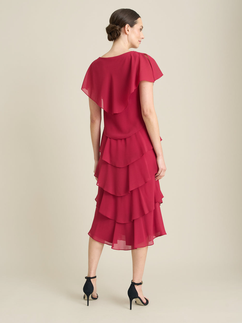 Tessa Midi Tiered Dress With Shoulder Trim