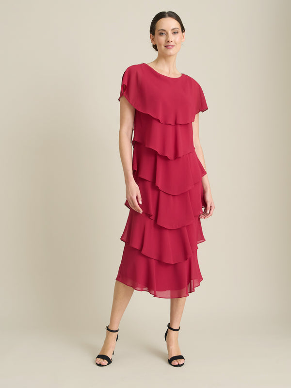 Tessa Midi Tiered Dress With Shoulder Trim