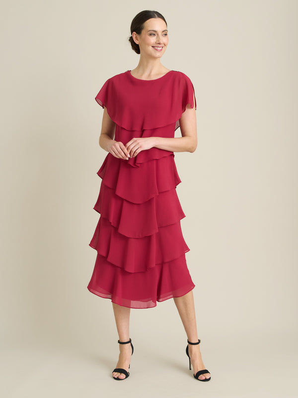 Tessa Midi Tiered Dress With Shoulder Trim